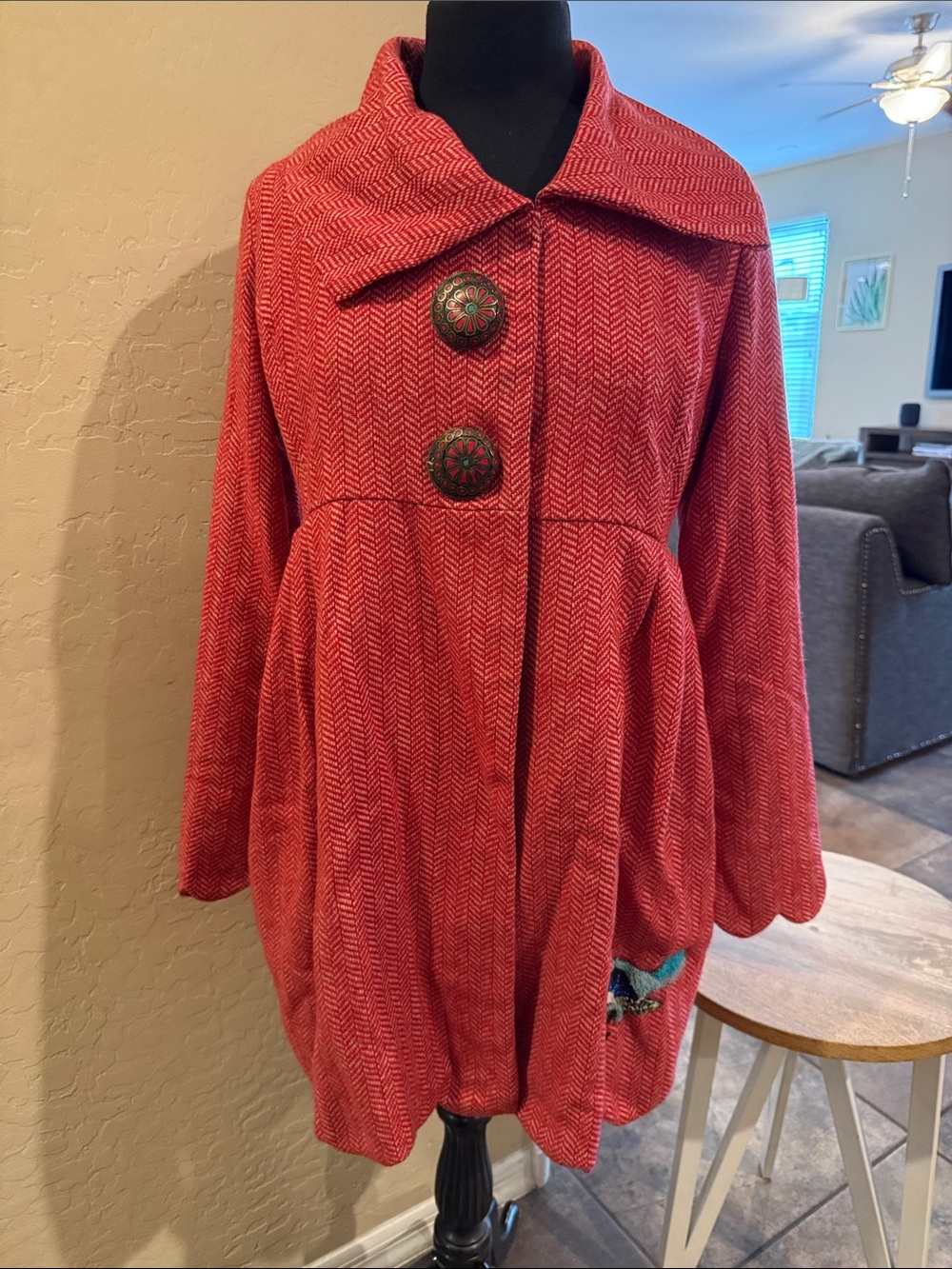 Judith March Red Herringbone Pea Coat